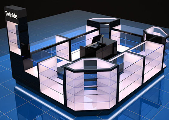 کیفیت  Custom Mall Kiosk / Jewelry Showcase Kiosk Full View 4 Layers Shelves کارخانه