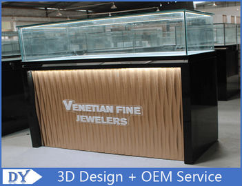 طراحي مدرن و سفارشي شیشه ي جواهرات مغازه نمايشگاه با چراغ هاي LED